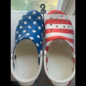 NWT M8/W10 Stars and Stripes crocs
